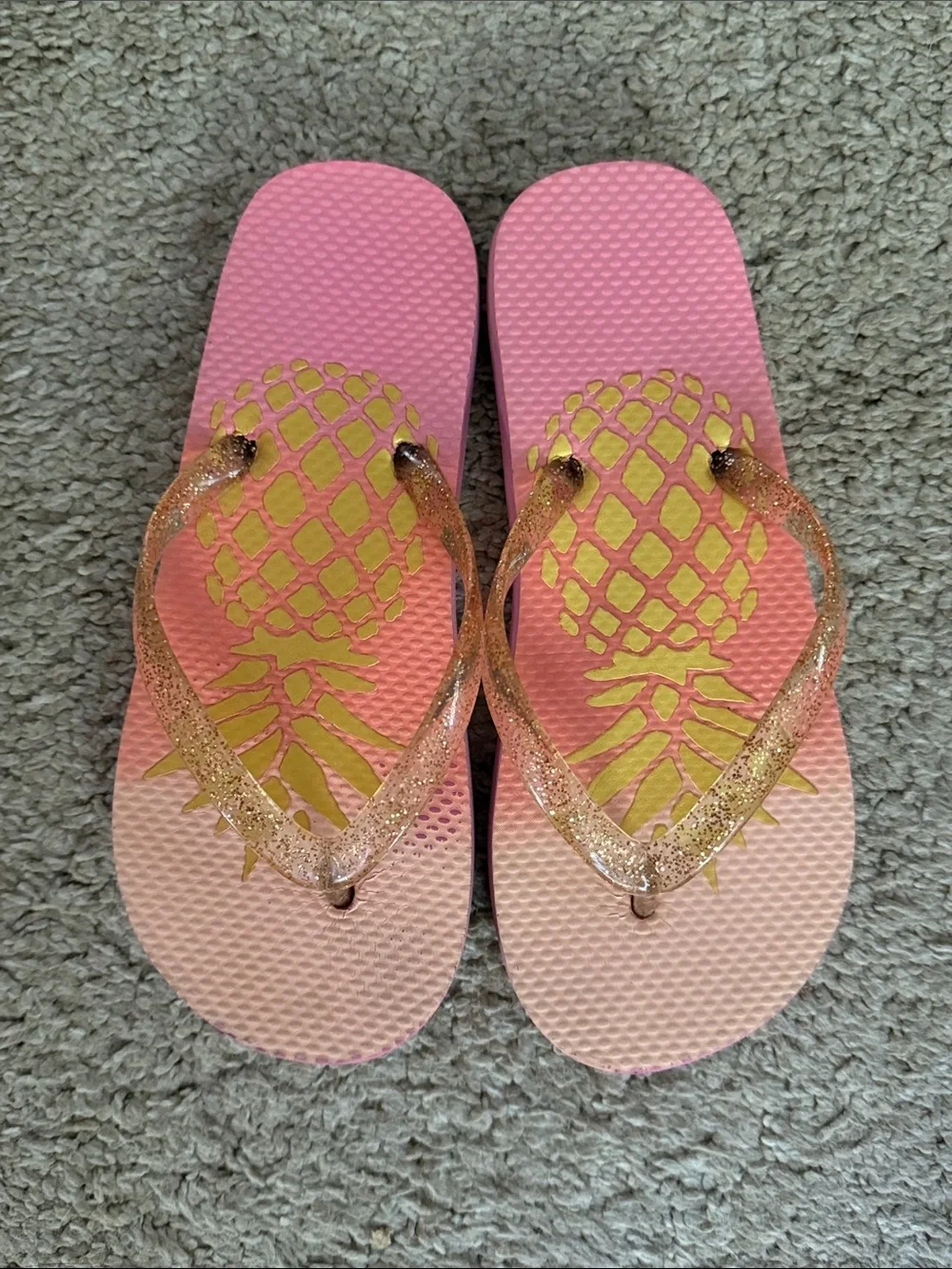 Pink Pineapple Flip Flops with Gold Pineapple Print girls size 12/13 toddler